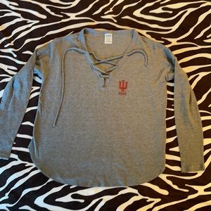 Pink v neck Indiana university waffle shirt